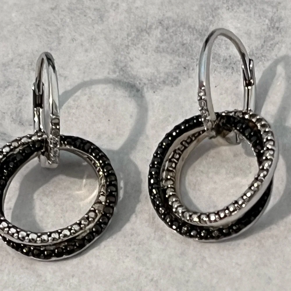 MIADORA LOVED AUTHENTIC STERLING SILVER NATURAL WHITE DIAMOND DANGLING EARRINGS